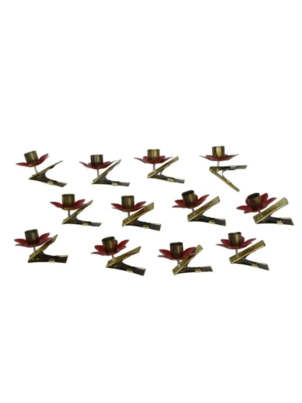 Vintage Red Poinsettia Metal Candle Clips Christmas Tree Decor Set of 12